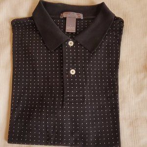 Black with White Pin Dot S/S Cotton Golf Shirt. L. NWOT.